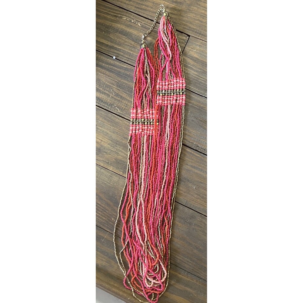 Beaded Necklace Pink/hot Pink